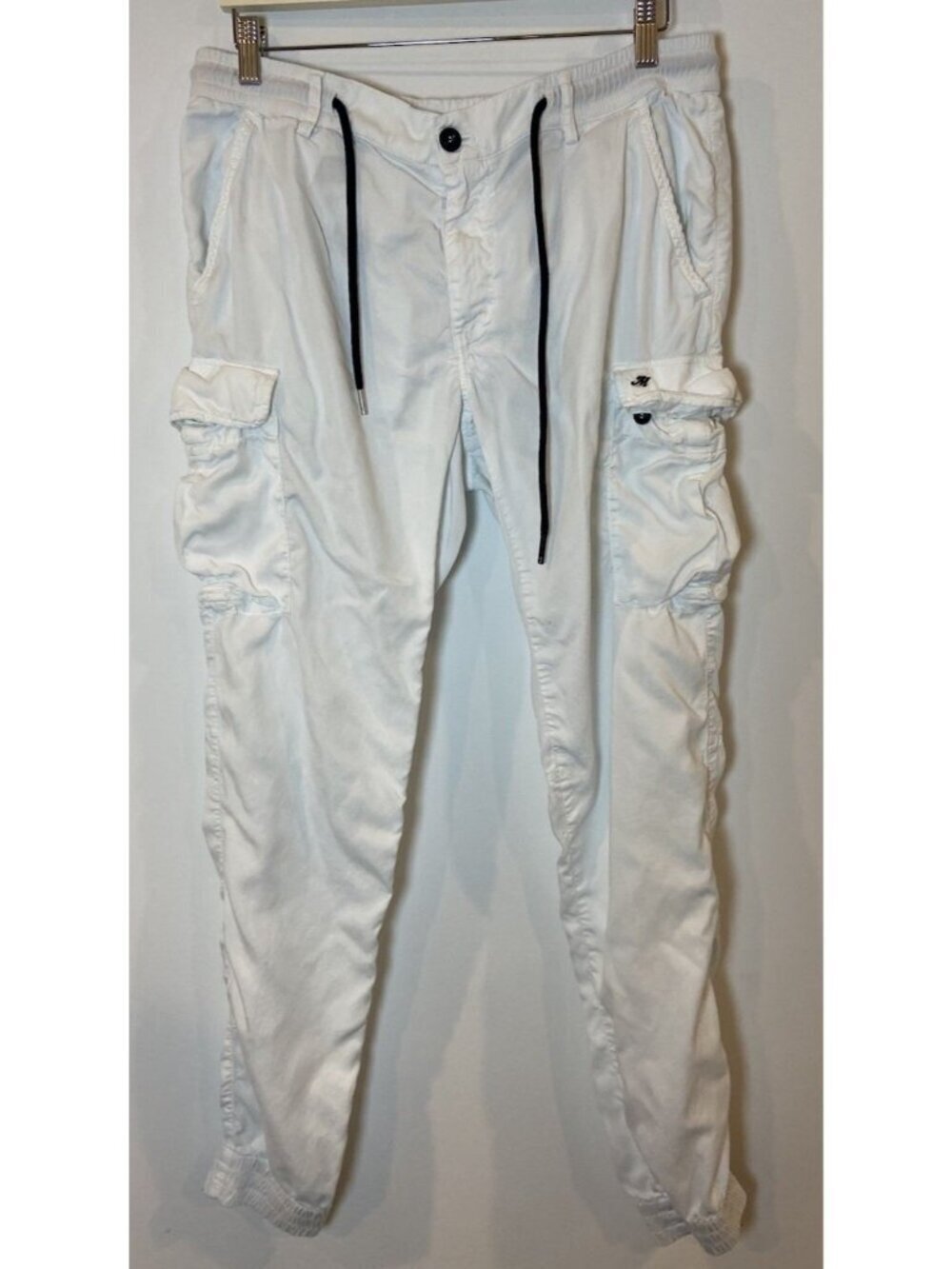 Mason's Cargo Jogger Pants Italian Loycell White Black Size 54 US 38